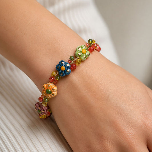 Golden Blossom – Sicilian Ceramic Flower Bracelet
