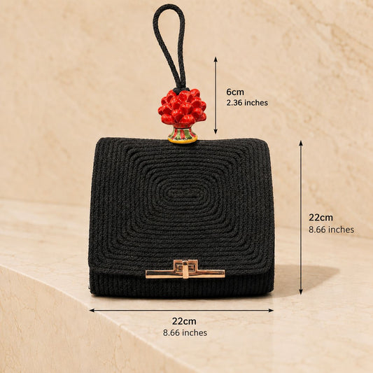 Midnight Prosperity – Sicilian Cotton Cord Bag with Caltagirone Pine Cone