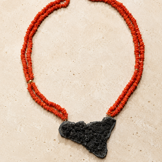 Etna Heart – Red Coral & Lava Stone Sicily Necklace