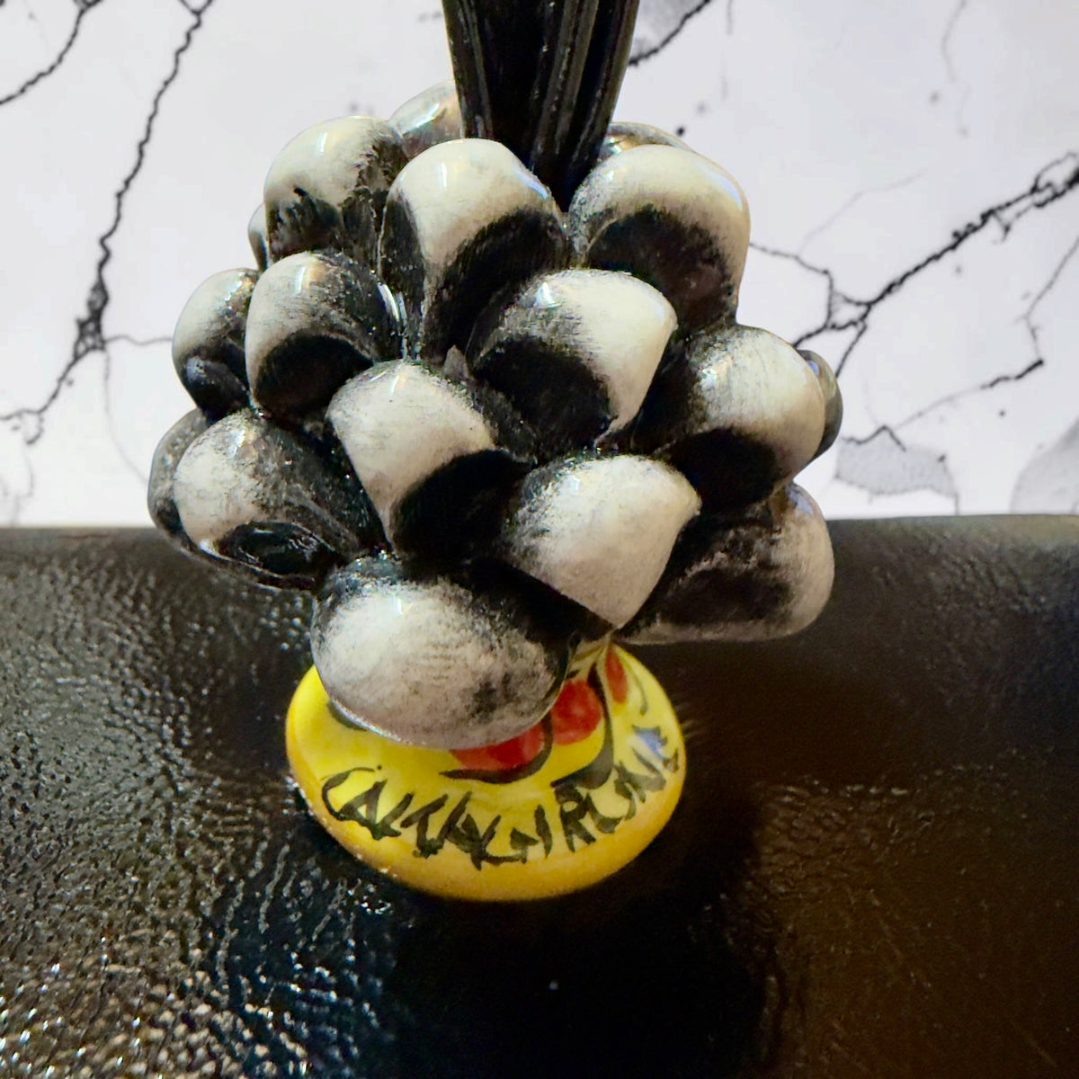 Obsidian Bloom · Caltagirone Ceramic & Naplac Leather Bag