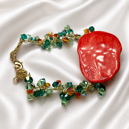 Back view of Moor’s Muse Sicilian Testa di Moro bracelet showing red hand-painted ceramic and Swarovski crystal details