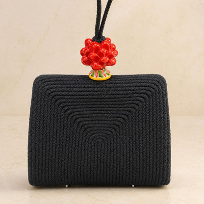 Midnight Prosperity – Sicilian Cotton Cord Bag with Caltagirone Pine Cone