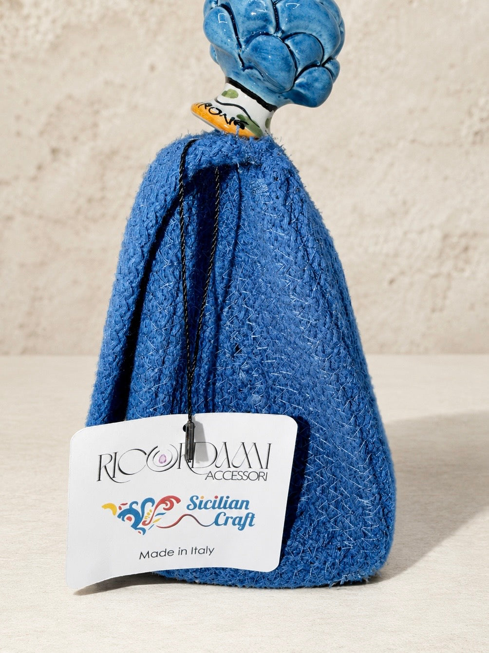 Azure Harmony · Sicilian Cobalt Blue Cotton Bag with Turquoise Caltagirone Pine Cone