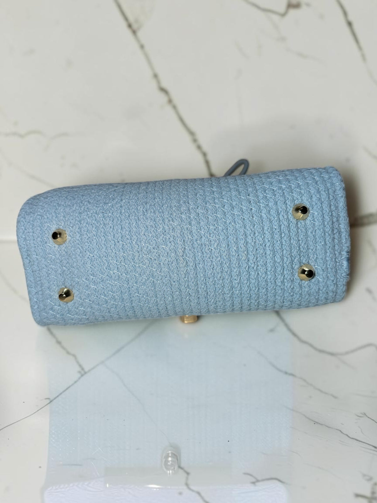 Skyline Bloom · Sicilian Powder Blue Cotton Bag with Blue Caltagirone Pine Cone