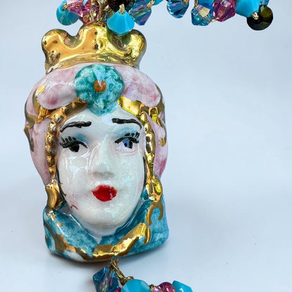 Moor’s Charm – Sicilian Ceramic Testa di Moro & Turquoise Crystal Bracele