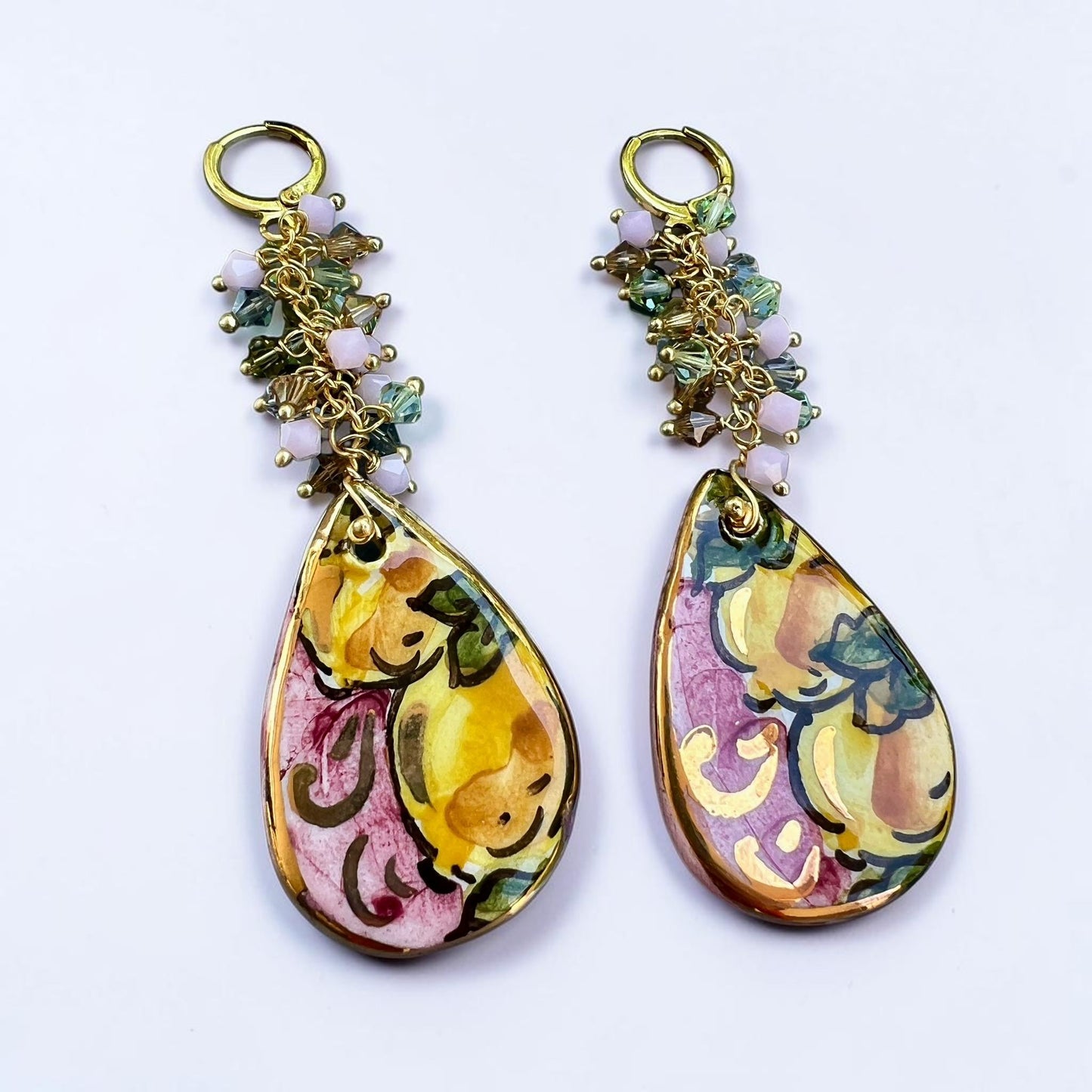 Mediterranean Dawn – Sicilian Ceramic Drop & Crystal Earrings