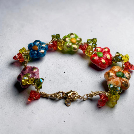 Golden Blossom – Sicilian Ceramic Flower Bracelet