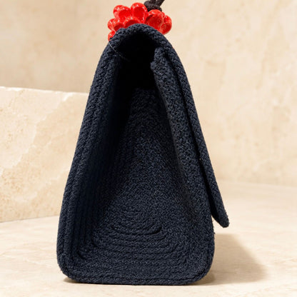 Midnight Prosperity – Sicilian Cotton Cord Bag with Caltagirone Pine Cone