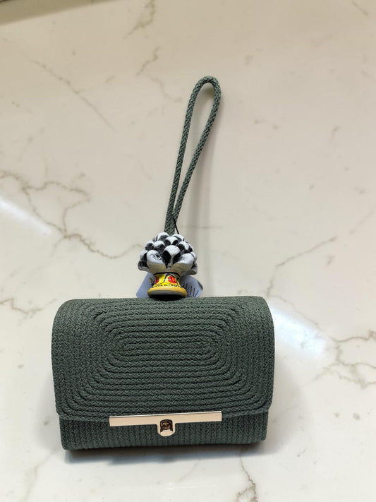 Etna Shadow · Sicilian Deep Green Cotton Bag with Black and White Caltagirone Pine Cone