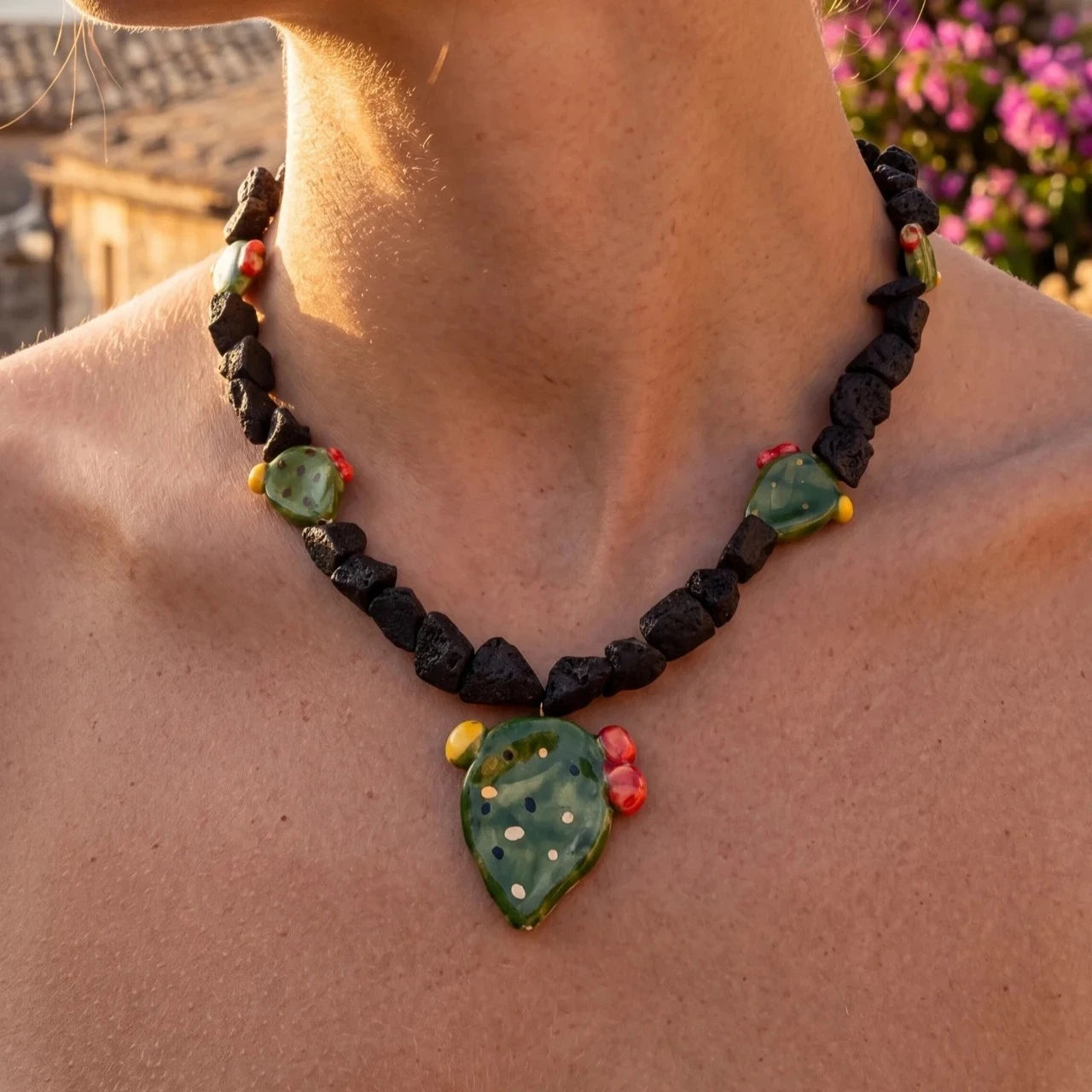 Sicilian Prickly Pear Lava Stone Necklace