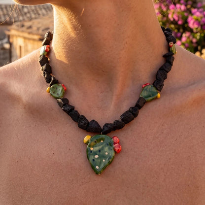 Sicilian Prickly Pear Lava Stone Necklace