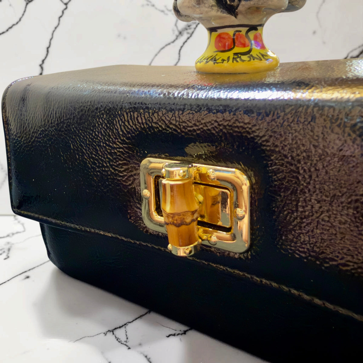 Obsidian Bloom · Caltagirone Ceramic & Naplac Leather Bag