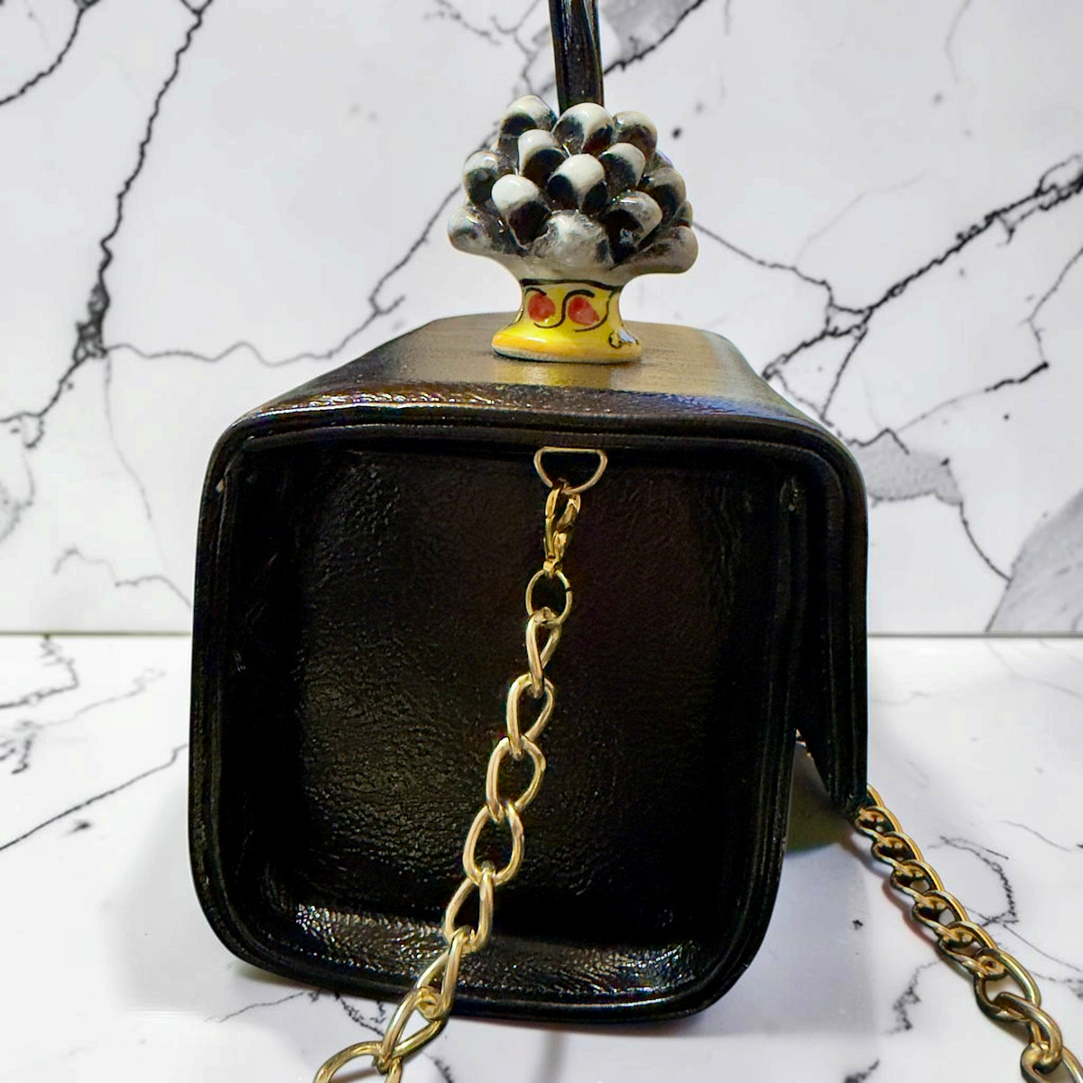Obsidian Bloom · Caltagirone Ceramic & Naplac Leather Bag