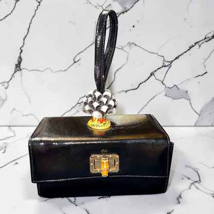 Obsidian Bloom · Caltagirone Ceramic & Naplac Leather Bag