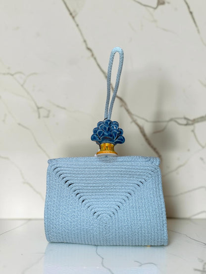 Skyline Bloom · Sicilian Powder Blue Cotton Bag with Blue Caltagirone Pine Cone
