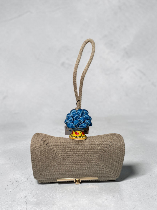 Stone Azure · Sicilian Taupe Cotton Bag with Blue Caltagirone Pine Cone