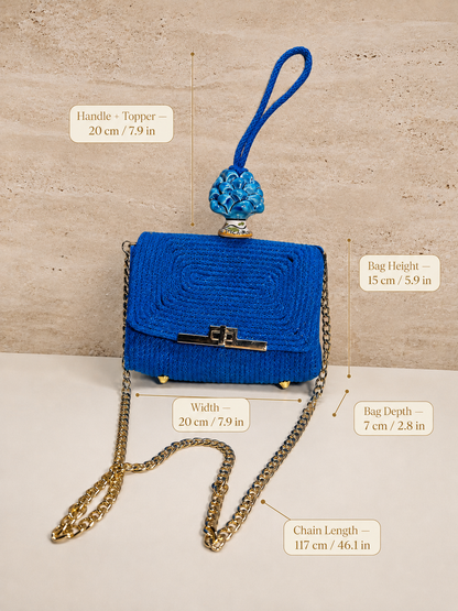 Azure Harmony · Sicilian Cobalt Blue Cotton Bag with Turquoise Caltagirone Pine Cone