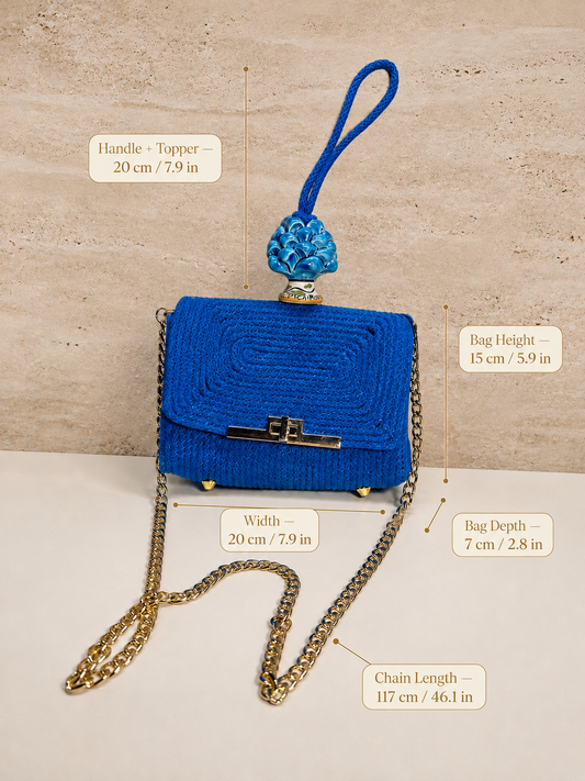 Azure Harmony · Sicilian Cobalt Blue Cotton Bag with Turquoise Caltagirone Pine Cone
