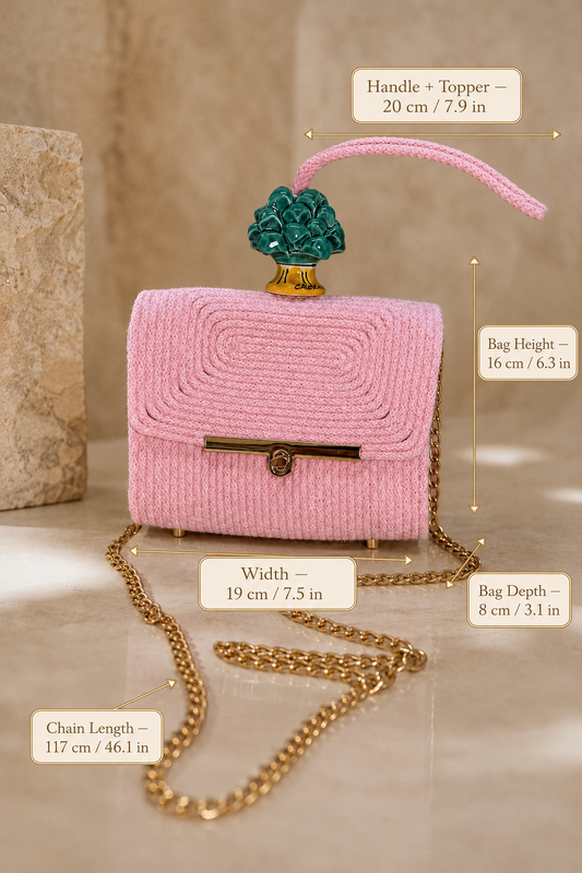 Emerald Blush · Sicilian Pink Cotton Bag with Green Caltagirone Pine Cone