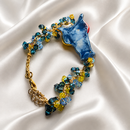 Back view of Sicilian Testa di Moro ceramic bracelet with Swarovski crystals and gold-tone clasp