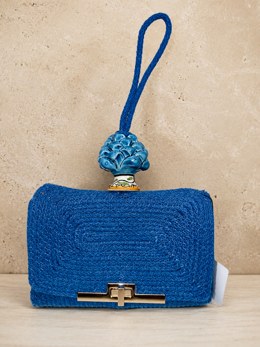 Azure Harmony · Sicilian Cobalt Blue Cotton Bag with Turquoise Caltagirone Pine Cone
