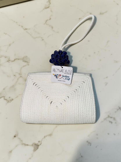 Cobalt Radiance · Sicilian Ivory Cotton Bag with Caltagirone Pine Cone