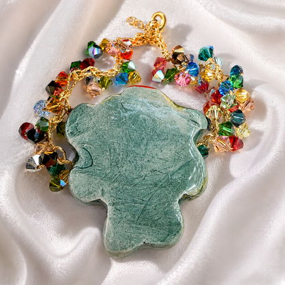 Back view of handmade Sicilian ceramic fish bracelet with multicolor Swarovski crystals