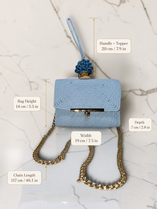 Skyline Bloom · Sicilian Powder Blue Cotton Bag with Blue Caltagirone Pine Cone