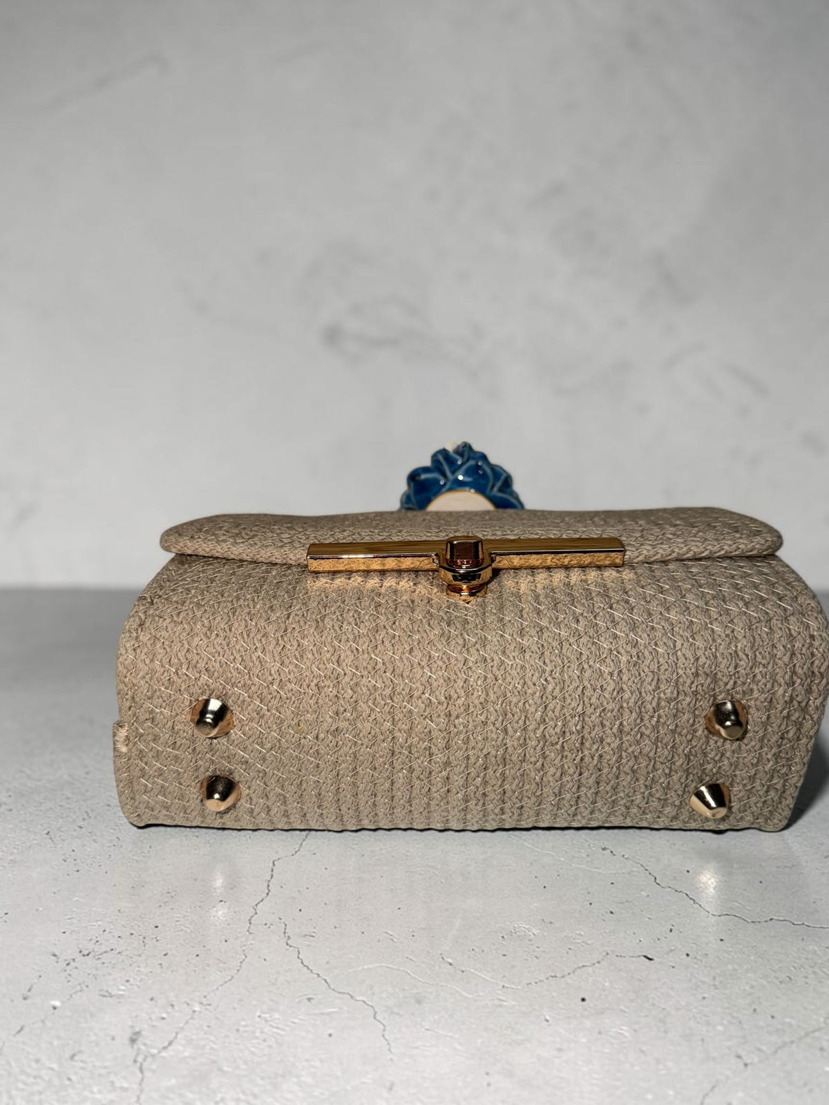 Stone Azure · Sicilian Taupe Cotton Bag with Blue Caltagirone Pine Cone